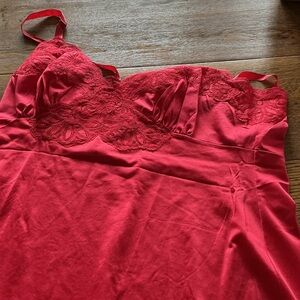 Full Slip Dress w/Lace Lingerie Silky Red by Shadow Line Sz 38 Made in USA